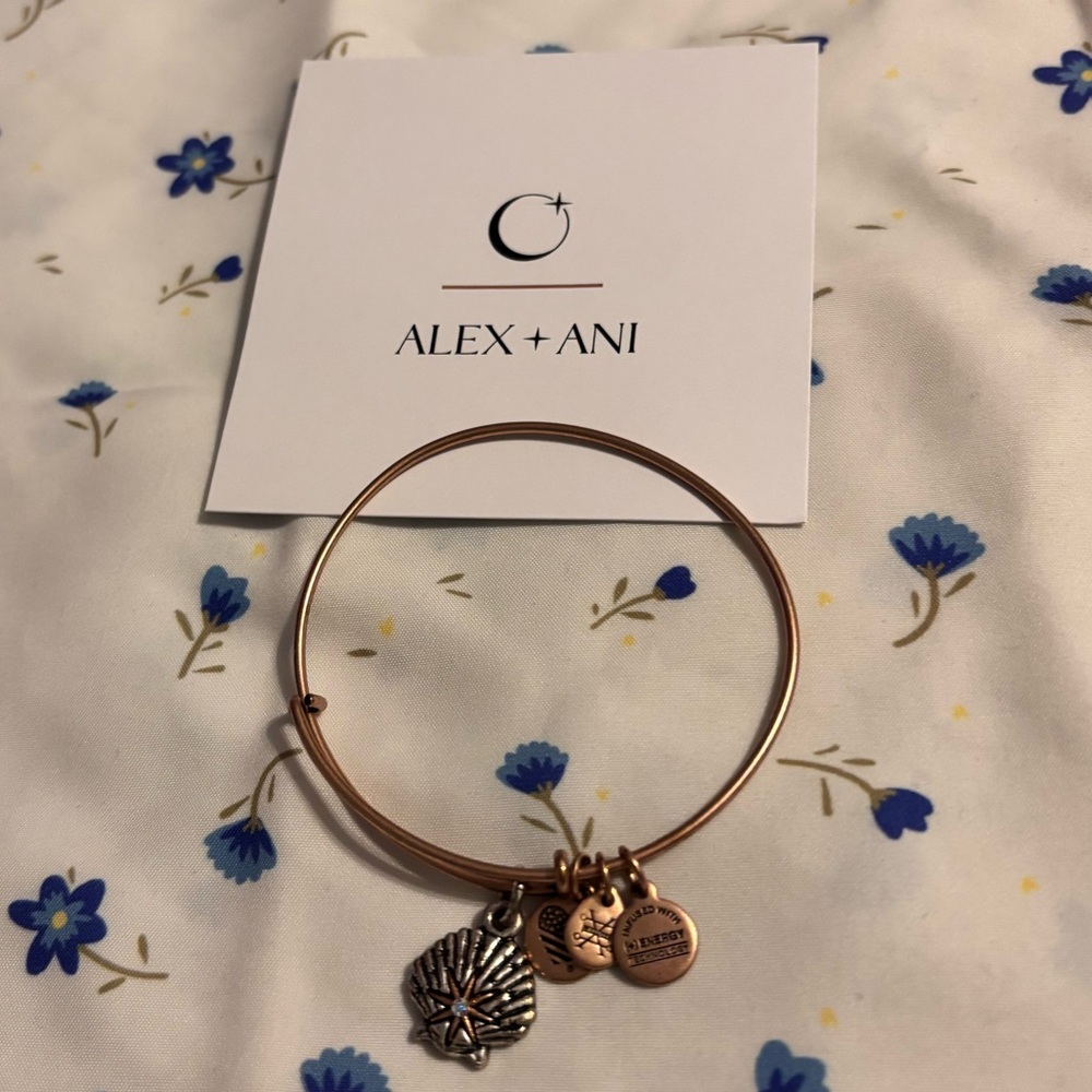 Alex and Ani Rose Gold and Silver Seashell Charm Bangle